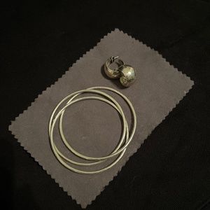 Silver hammered bracelet and earrings set